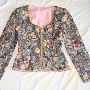 Vintage Miss Elliette Floral Jacket – Satin Lined – Size 6